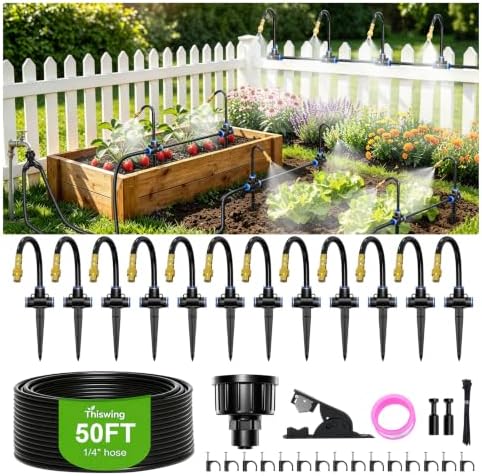 50 FT 360° Adjustable Irrigation System for Garden with Stake Holders