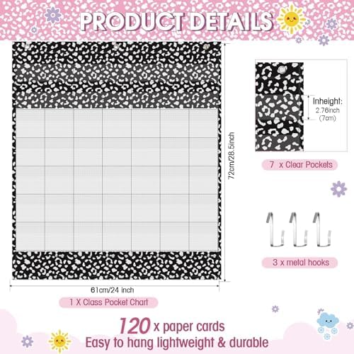 Sinload Classroom Calendar Pocket Chart Black White, Cool