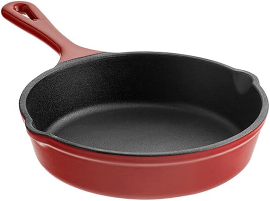 Commercial Grade, Cast Iron Enameled Cookware (Dark Red, Skillet 5“)