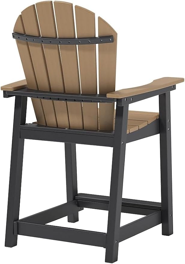 OTSUN Outdoor Tall Adirondack Chairs Set of 2, Patio Bar Stool Chair with High Back, 400lbs, Widened Arms, All-Weather Balcony Chair for Backyard, Garden, Yard (Black Brown)
