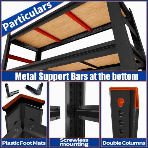 PRESTELION Heavy Duty Garage Shelving with Adjustable Wood Shelves 5 Tier