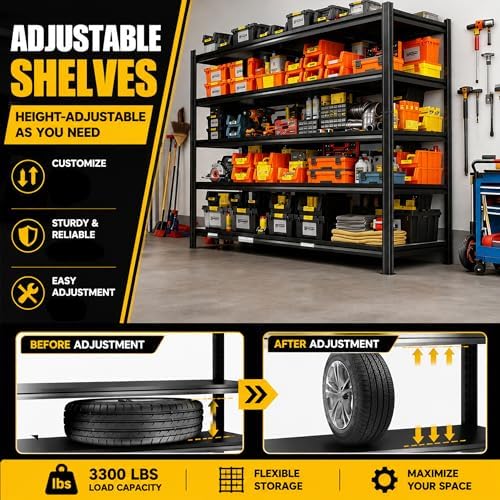 Garage Shelving,2-in-1 Adjustable Storage Shelves with Guard