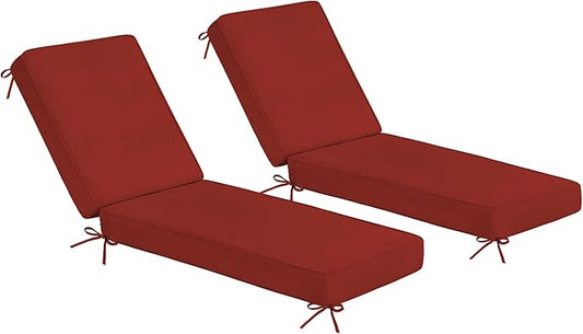 Sundale Outdoor Olefin Chaise Lounge Cushion Set of 2, Water-Resistant Patio Lounge Chair Cushion, Thick Lounger Pad with 4 Straps Red, 72 x 21 x 4 Inches