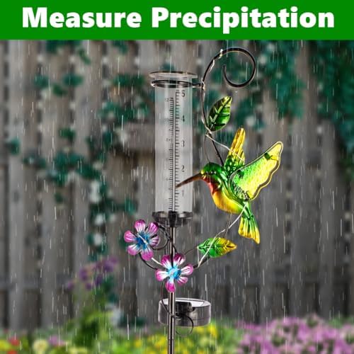 Hummingbird Rain Gauge with 5 Inch Glass Tube, Solar Rain Gauge