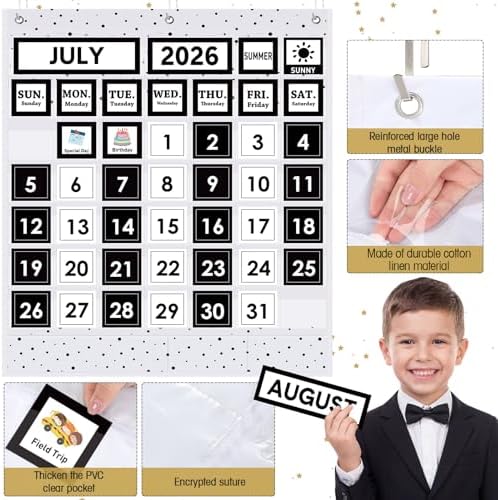 Sinload Black and White Classroom Calendar Black Calendar Pocket Chart Set