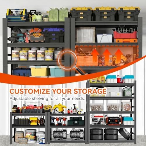 Wood Garage Shelving, Heavy Duty Storage Shelves with Anti-Fall Rails