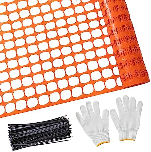 PotatoLife 4'x100' Plastic Mesh Safety Fence with 100 Zip Ties, Orange