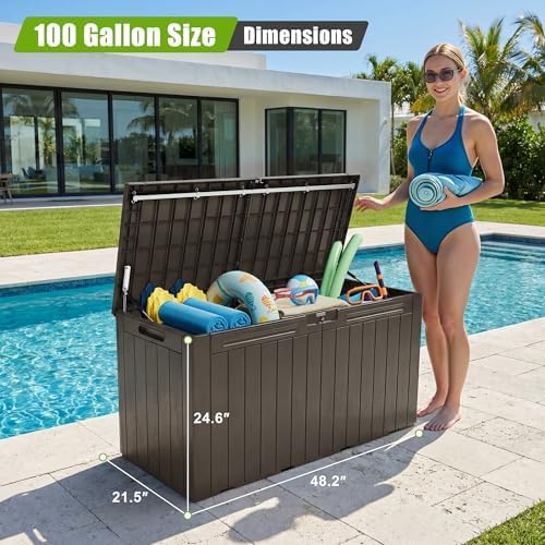 Flamaker Resin Deck Box 100 Gallon Large Outdoor Storage Box Waterproof