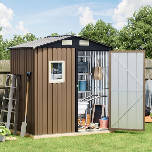 Breezz Outdoor Steel Storage Shed, 6 x 4 ft, Brown