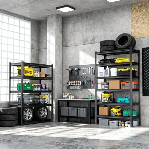22''H Metal Garage Shelving, 2-Tier Heavy Duty Shelving Unit, Adjustable Garage Storage Shelves, Utility Rack Shelf for Industries, Warehouses, Basement (Black, 22''H*16''W*12''D, 2 Tier)