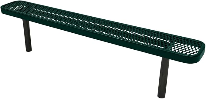 COATEDOUTDOORFURNITURE Heavy-Duty Outdoor Bench Thermoplastic Coated, Expanded Metal, Commercial-Grade Seating, Made in America (Inground Without Back, 6 Ft, Textured Dark Green)