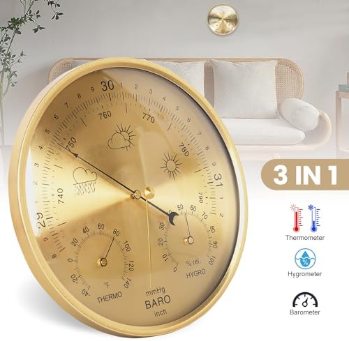 3-in-1 All-Season Wall Hanging Thermometer, Barometer, Hygrometer | Accurate Weather Station for Home and Office | Fahrenheit Edition in/Outdoor, Fahrenheit Edition