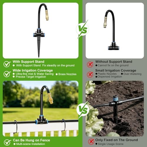 Thiswing 200FT 360° Adjustable Irrigation System with Stake Holders