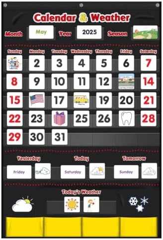 Calendar and Weather Pocket Chart, Classroom Organized Chart, 149 Pieces (Black)