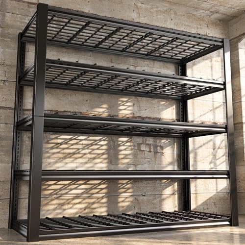 REIBII 48" W Garage Shelving Load 2500LBS, 5 Tier Storage Shelves, Adjustable Garage Storage Shelves, Heavy Duty Shelving for Warehouse, Pantry, Basement, Commercial, 48" W X 72" H X18 D