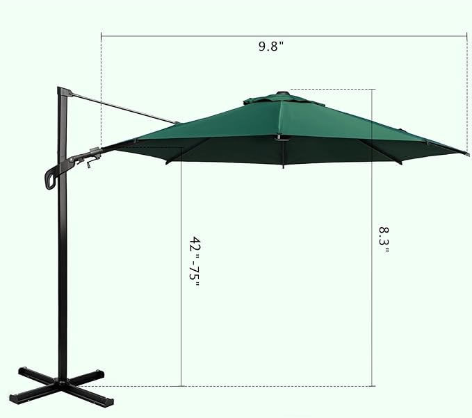 Abba Patio 10FT Vienna Offset Patio Umbrella Outdoor Cantilever Umbrella with 360° Rotation Design and Easy Tilt Adjustment UV 50+ Protection 8 Ribs for Backyard Garden Deck Pool Patio, Dark Green