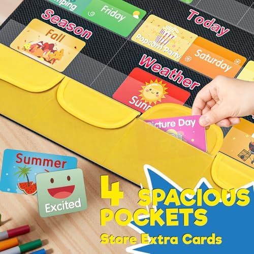 Classroom Black Calendar Pocket Chart for Elementary with 144 Cards