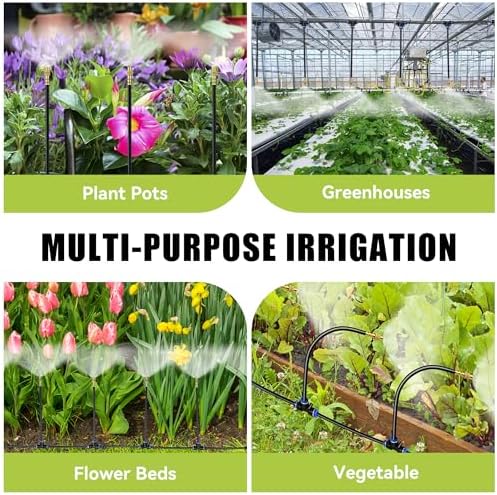 50FT 360° Adjustable Drip Irrigation System Garden Watering System with 12 Nozzles Plant Watering Devices Misting System Greenhouse Accessories for Yard, Lawn