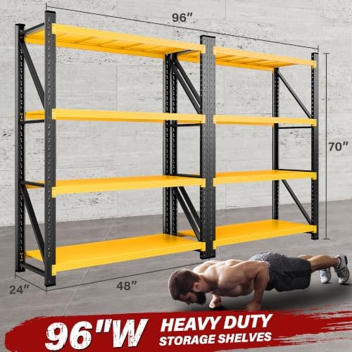 SISESOL Set of 2 48" Wide Heavy Duty Garage Shelving Units,3000LBS 24 Deep Storage Shelves,Yellow Metal Garage Shelves,Large Storage Rack,70 High Steel Shelf,Industrial Shelving for Shop,Warehouse