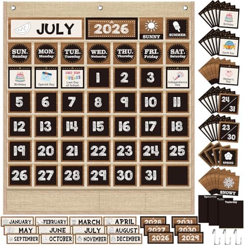 Sinload Classroom Calendar Pocket Chart Linen Color, Farmhouse