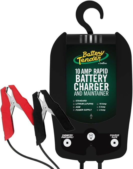 Battery Tender 10 AMP 12V Battery Charger and Maintainer - Automotive Switchable 10 AMP / 6 AMP / 2 AMP - Selectable Chemistry Standard Lithium AGM - Cars SUVs Trucks – 022-0229-DL-WH