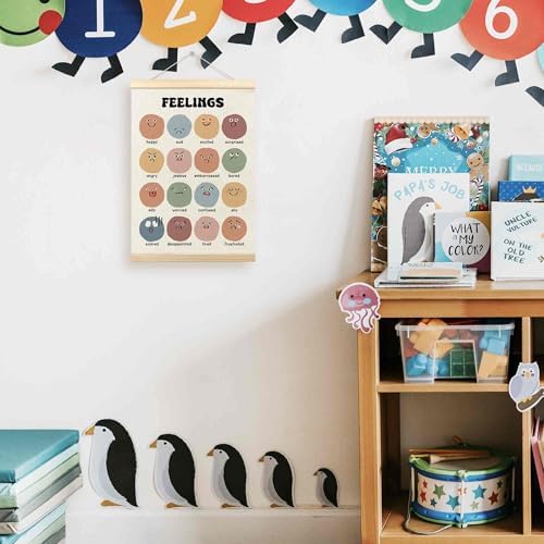 TLESKE Boho Classroom Feelings Emotions Chart Poster Hanger Frame for Toddlers Kids, Homeschool Hanging Wall Art Room Decor for Nursery Playroom, Preschool Prek Learning Educational Poster, 12x16