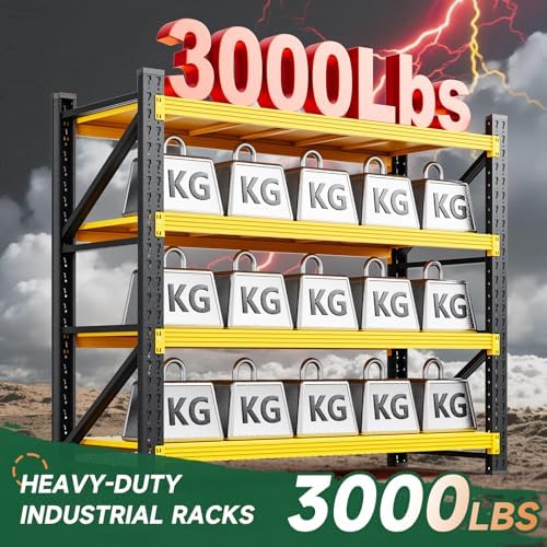 Letaya 3000LBS Heavy Duty Storage Shelves,70" H Metal Garage Shelving Units,4 Tier Large Tall Industrial Shelving,Adjustable Utility Rack Shelf for Warehouse,Basement (Yellow, 48" W x 24" D x 70" H)