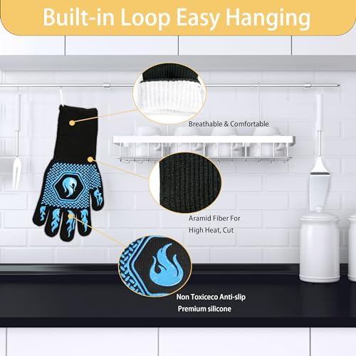 BBQ Gloves 1472F Heat Resistant Non-Slip Silicone (Sky Blue)