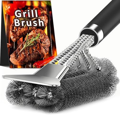 TNTOR Grill Brush with Scraper, 18" Adjustable Handle BBQ Grill Brush for Outdoor Grill, Extra Strong Grill Cleaner Accessories for Grill/Smoker/Gas/Charcoal Grill Cleaning-Grill Gifts for Men/Dad