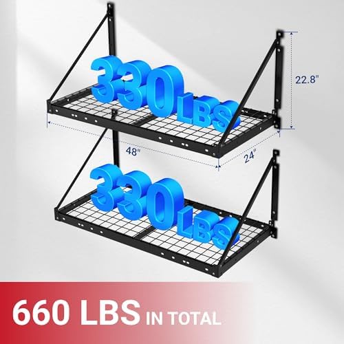 FLEXIMOUNTS 2-Pack 2x4 ft Garage Wall Shelving with 4 Hooks, Black