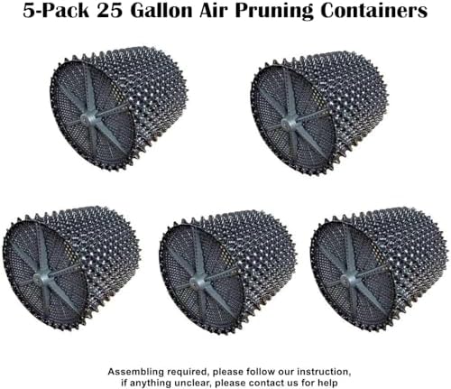 RooTrimmer Air Pruning Containers, 25 Gallon Air Pots for Big Tree, 100 Liter 20" X 20" D/H Special Packing Interlocked Large Air Root Pruning Planters Outdoor, Black, 5 Packs