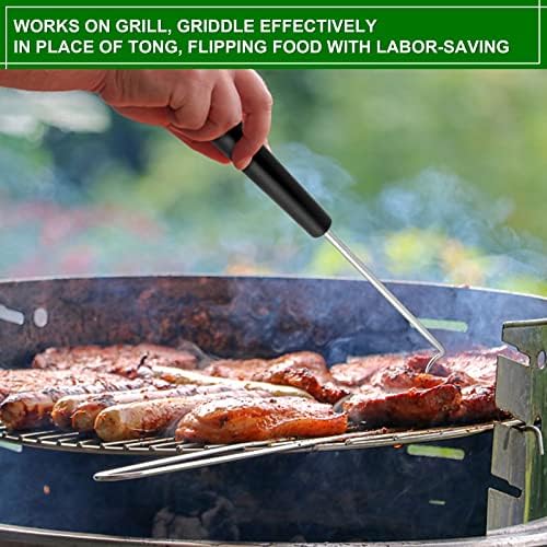 HaSteeL Meat Hook Flipper Set of 2, Stainless Steel Pigtail Food Flipper Turner 12Inch & 17Inch, BBQ Accessories Great for Grilling Smoking Frying, Long Body & ABS Handle, Easy to Clean & Left Handed