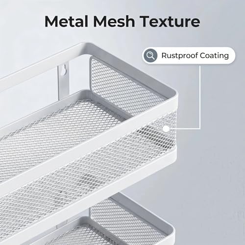 PUSDON 5-in-1 Wide Wall Mount Wrapped Mesh Kitchen Organizer & Shower Caddy Kit, with Paper Towel Holder, Utensil Holder, Soap Dish, Heavy Duty 50LBS - White, Netting