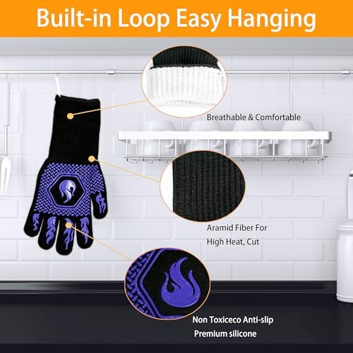 BBQ Gloves 1472F Heat Resistant Non-Slip Silicone 2 Pairs (Blue)