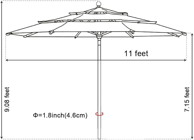 EliteShade USA 10-Year-Non-Fading 11Ft 3 Tiers Market Umbrella Patio Outdoor Cylinder Auto Push-up Table Umbrella with Ventilation,Macaw Green