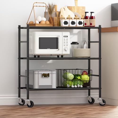 Sakugi 3-Tier Storage Shelves 33.1" x12.6" x32.5" Black with Wheels