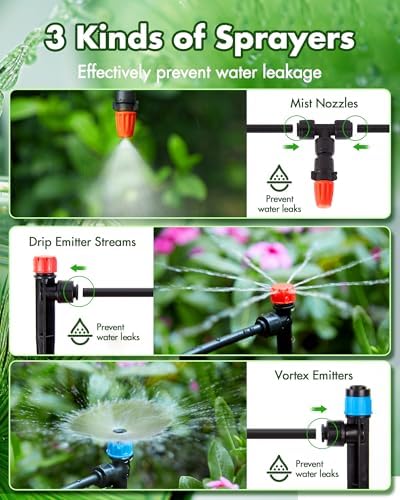 240FT Drip Irrigation System Kits - Automatic Garden Watering Sprinkler with 1/2 & 1/4 inch Tubing Hose Patio Misting Plant Irrigation Water Equipment Quick Connector for Greenhouse Flower Beds Lawn