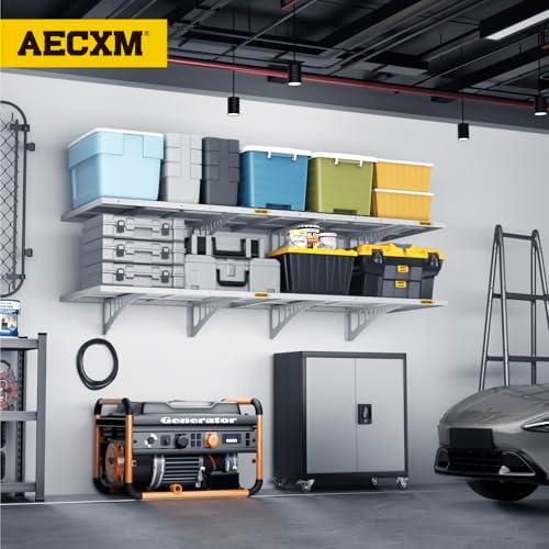 Aecxm 4-Pack 1.64x4ft Adjustable Garage Wall Shelving 1120lbs Load Capacity Heavy Duty Wall Mounted Storage Shelf Metal Floating Shelves for Garage(White)