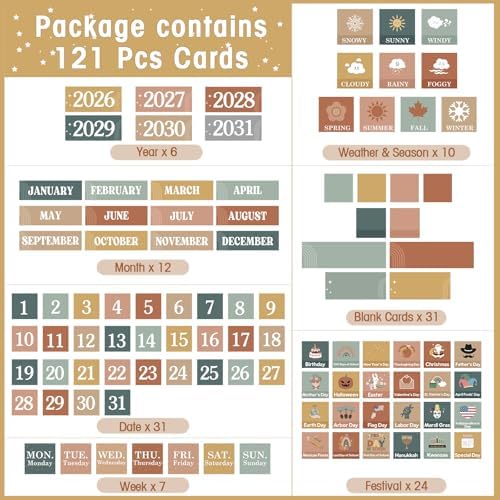 Sinload Classroom Calendar Pocket Chart Linen Color, Modern Boho