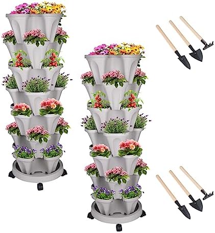 DUNCHATY Stackable Vertical Garden Planter, 7 Tier Herb Planter Pots, Indoor/Outdoor, Gray