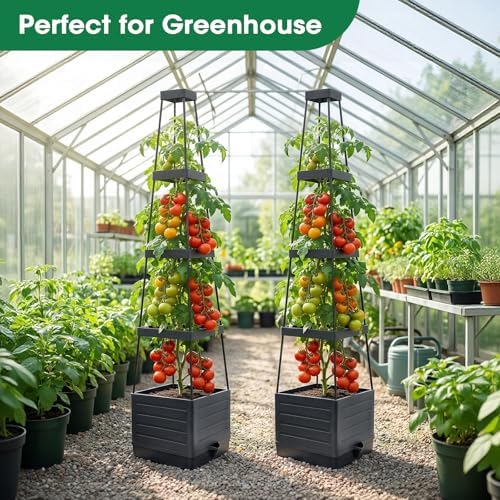 MQFORU 2Pack Raised Garden Bed Planter Boxes with Trellis, 57" Self-Watering Tomato Planter Boxes with Trellis for Climbing Vegetable and Plants, Tomato Cage for Indoor Outdoor Use