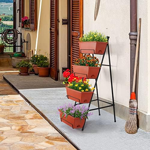 Raised Garden Bed with Legs 4 Tier Vertical Herb Garden Planter, Brick Red