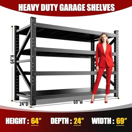 2 Pack Heavy Duty Metal Garage Shelving, 69" Wx24 Dx64 H, 4-Tier Adjustable Storage Shelves for Garage Storage, Industrial Metal Shelving & Shelves Organizer for Warehouse, Workshop & Home
