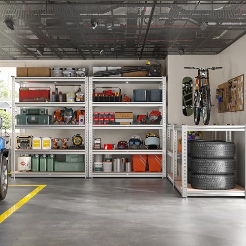 REIBII 2020LBS Garage Shelving Heavy Duty Metal Shelving 5 Tier Storage Shelves, Garage Shelves for Basement, Warehouse, Pantry, Closet, Kitchen, 72" H x 36" W x 16" D, Galvanized, 2 Pack