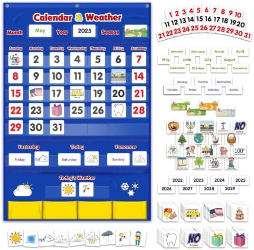 Calendar and Weather Pocket Chart, Classroom Organized Chart, 149 Pieces