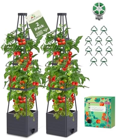 2-Pack Tomato Planter with Trellis, 57" Self-Watering Raised Garden Bed Planter Box, Tomato Cages for Indoor & Outdoor Climbing Plants, Vines, Vegetables, and Flowers (57x9.8x9.8IN)