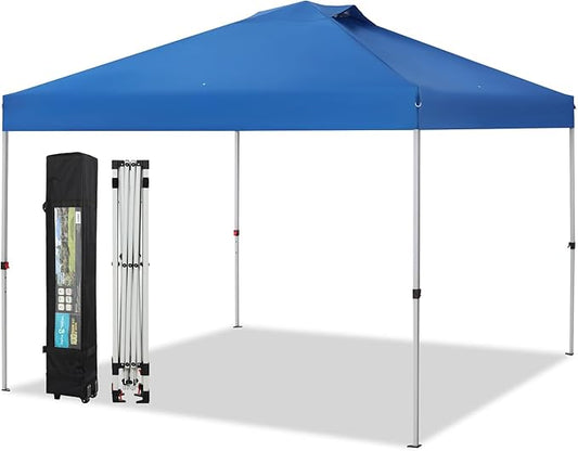 Sophia & William Canopy Tent Pop Up 10x10 ft, Outdoor Patio Portable Commercial Canopies Shelter Heavy Duty Straight Legs with Roller Bag, 8 Stakes, 4 Guy Ropes, UPF50+, Blue