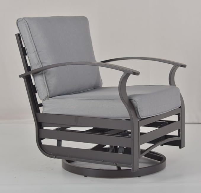 Kurapika 5 Pieces Patio Furniture Set, Outdoor Aluminum Swivel Gliders Rocker, Patio Bistro Set Rocking Chair with Tempered Glass Side Table and Thickened Cushions(Sand)