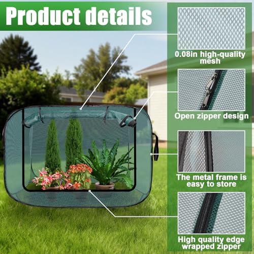 1 Pack 39 x 39 x 19in Pop-Up Garden Mesh Plant Cover with Zipper and Stakes
