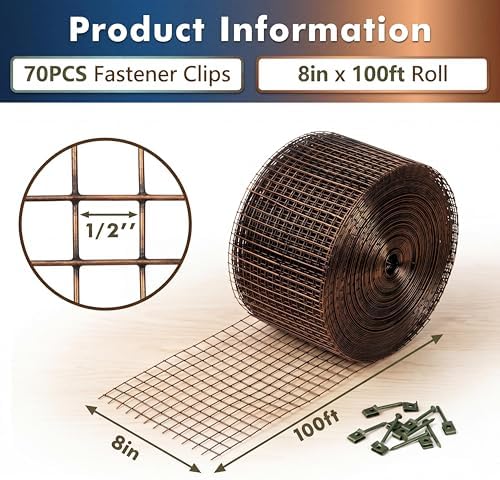 8in x 100ft Solar Panel Bird & Critter Guard Kit, Includes 70 Fastener Clips, 100 Cable Ties, Gloves, Pliers & PVC Coated Wire Mesh for Bird, Critters Control